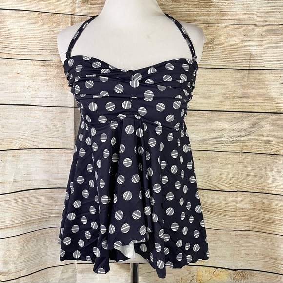INC polka dot halter tankini top Size 8 navy/blue - Picture 4 of 12
